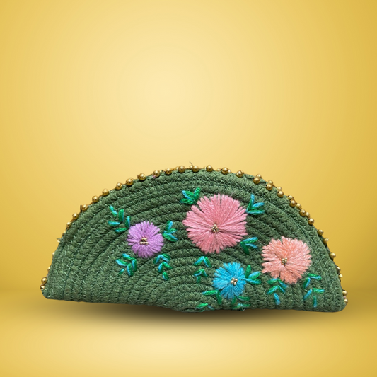 Green Ethnic Embroidered Clutch