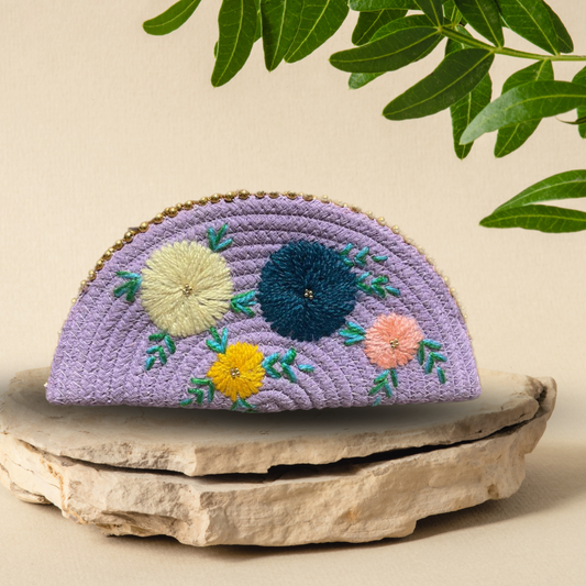 Lavender Ethnic Embroidered Clutch - Handcrafted Traditional Design