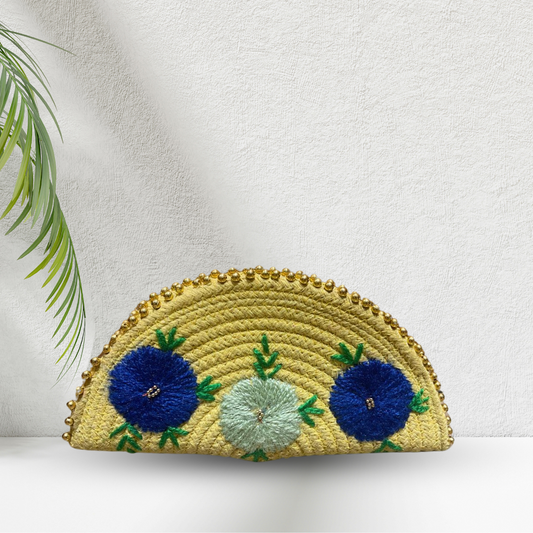 Yellow Ethnic Embroidered Clutch - Handcrafted Traditional Design